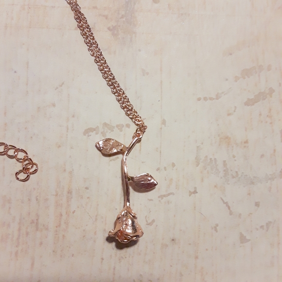 Rose Gold Dangling Rose Pendant Necklace - Picture 5 of 9